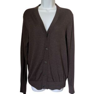 Theory Chocolate Brown 100% Wool Cardigan V-Neck Luxury Button Down Sweater XS